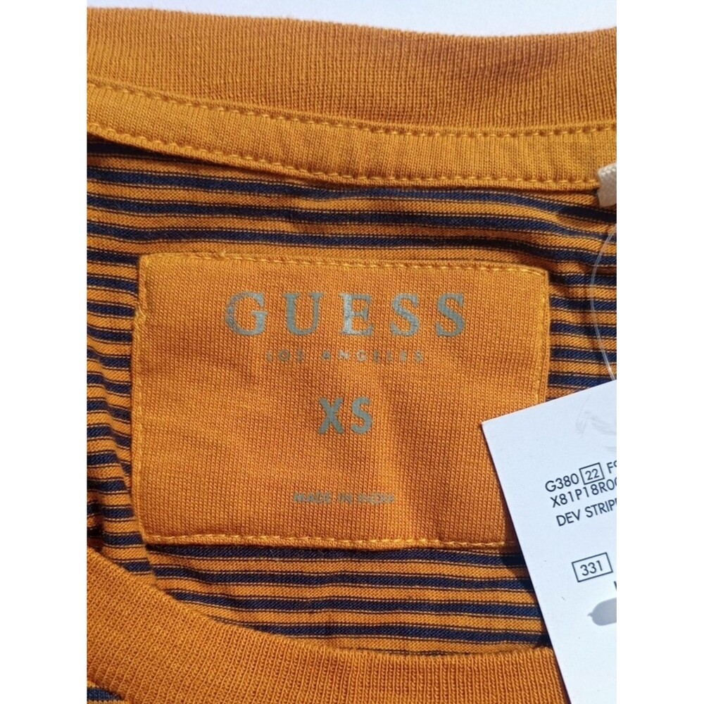 Men’s XS Guess Los Angeles Gold Striped Crew Neck Logo Casual Cotton T-Shirt NWT - Picture 5 of 9